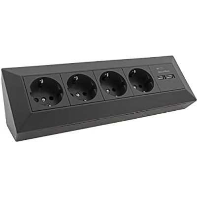 Bild av 4 fach Steckdosenblock + 2x USB schwarz 250V / 16A