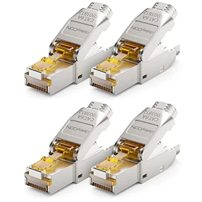 Bild av deleyCON 4x CAT 6a Nätverkskontakt RJ45 Verktygsfri Skärmad 10 Gbit/s Nätverk Kontakt för Styva Råkabel Installationskabel Ethernet LAN DSL Patchkabel