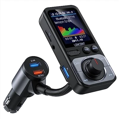 Bild av LENCENT Bluetooth V5.0 FM Sändare för Bil, Snabb Laddning med QC3.0 Billaddare, Bil AUX Bilradioadapter, HiFi Musik Diskant &amp; Basförstärkare, Stöd TF kort, Handsfree, Siri, Google