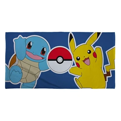 Bild av Character World Officiell Pokémon barnhandduk supermjuk känsla, landdesign Pikachu Squirtle Perfekt hemmet, badet, stranden och poolen En storlek 70 cm x 140