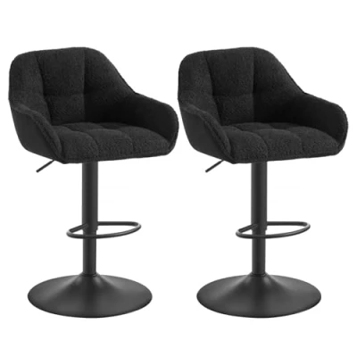 Bild av WOLTU barstol set om 2, höjdjusterbar, kökspall, bistropall, spall med ryggstöd fotstöd, roterbar, vadderad, chenille snöre metall, svart, BH400 sz 2
