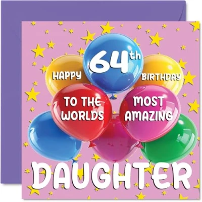 Bild av 64:e dotter födelsedagskort världens mest fantastiska grattis på för från mamma pappa, 145 mm x ålder 64 sextiofyra gratulationskort till