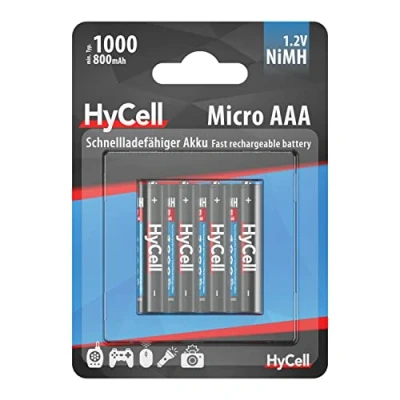 Bild av HyCell uppladdningsbart batteri mikro AAA 1000 mAh NiMH utan minneseffekt 4 pack fotobatteri digitalkamera leksaksbatteri