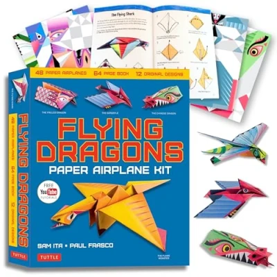 Bild av Flying Dragons Paper Airplane Kit: 48 Airplanes, 64 Page Instruction Book, 12 Original Designs, YouTube Video Tutorials