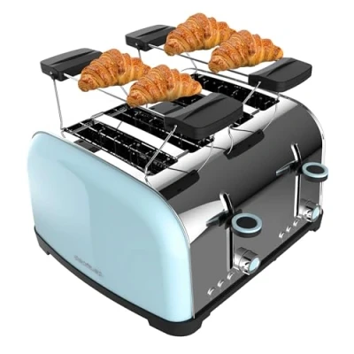 Bild av Cecotec Vertikal Brödrost Toastin&#039; Time 1500 Double Blue. 1700W Effekt, Dubbel Kort Kortplats Och 3,8 Cm Bred Slits, Övre Stänger, Rostfritt Stål, Automatisk Avstängning Pop Up, Smuluppsamlare