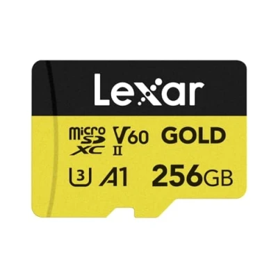 Bild av Lexar GOLD 256GB Micro SD kort, microSDXC UHS II Flash minneskort, V60, U3, A1, C10 microSD upp till 280MB/s avläsning, för drönare/actionkamera/UHS bärbar spelenhet (LMSGOLD256G BNNNG)