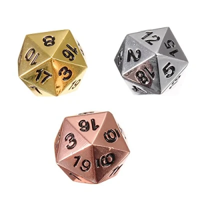 Bild av DyNamic 3 st solid metall D20 polyhedral dice set ljus koppar krom silver guld D &amp;