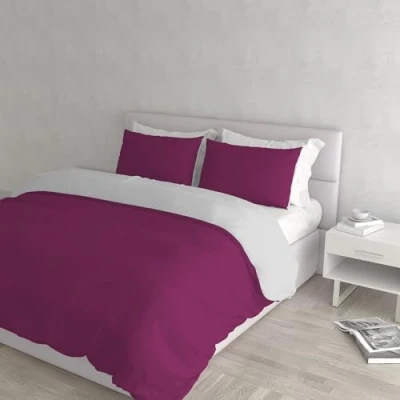 Bild av Italiensk sänglinne naturlig färg påslakan set med dubbla ansikten enfärgad väska och örngott Modern Double Fuchsia/Light Gray