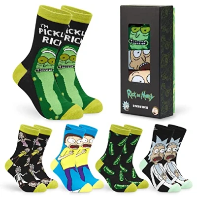 Bild av RICK AND MORTY Herrstrumpor 5 paket med besättningsstrumpor andas ankelstrumpor för män Tonåringar storlek 6 9 gåvor till honom, En storlek, Grön/svart