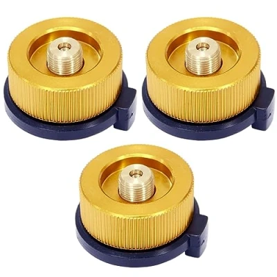 Bild av Campingspis kontakt gasflaska adapter delad typ ugn omvandlare för butan behållare till skruv gaspatron (guld, 3 st)