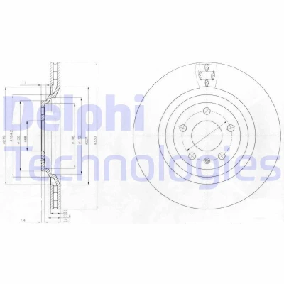 Bild av DELPHI BG4087 Disque de frein 330 22 5 ventilé huilé non traité sans roulement roue, bague ABS AUDI: A6 C6 Avant, Berline, Allroad
