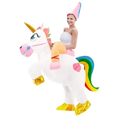 Bild av Magic Unicorn Uppblåsbar Kostym Humor Premium kvalitet Vuxenstorlek Polyester Bekväm att bära Motståndskraftig Inflationssystem ingår SparkL®