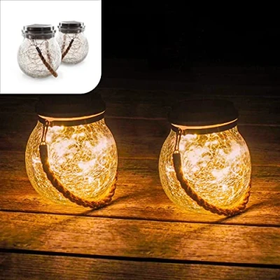 Bild av Gadgy Solcellsglaskulor att hänga upp Set med 2 stycken Solcellslykta för utomhusbruk hängande lykta i glas 20 LED ljusslingor Trädgårdsdekoration balkong eller terrass Solcellslampor trädgård
