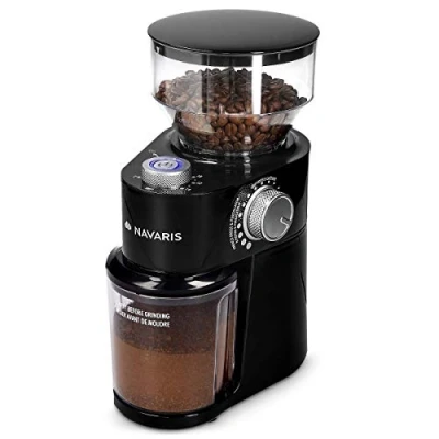 Bild av Navaris Elektrisk kaffekvarn med skivkvarn i rostfritt stål 200 W för upp till 14 koppar kaffe 18 malningsgrader svart