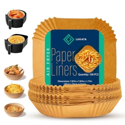 Bild av Lukata Air Fryer Papper 100 st 7,9 tum Fyrkantig, BPA fri, Livsmedelsklassat Engångspapper Perfekt för Hälsosamma, Oljefria Fritöser Icke giftigt, Fettresistent, Vattentätt 5 8L Fritöse