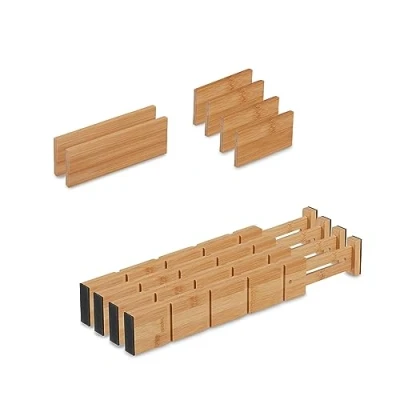 Bild av Relaxdays Lådavskiljare, 10 delar. Set, justerbar längd från 34 till 44 cm, bambu, lådavskiljare kök, natur, 1 styck