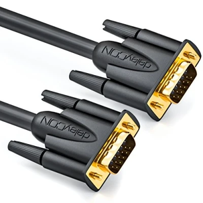 Bild av deleyCON 1m VGA Kabel 15pin S Skärmkabel D Sub Hane 1080p Full HD 3 Faldig Skärmad Kinkskydd Guldpläterade Kontakter Svart