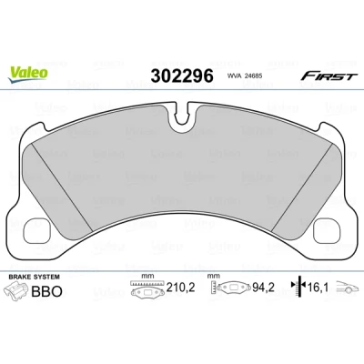 Bild av VALEO 302296 Jeu de plaquettes frein Essieu avant contact signal d&#039;usure exclu avec tôle anti bruit PORSCHE: Cayenne, VOLKSWAGEN: Touareg II