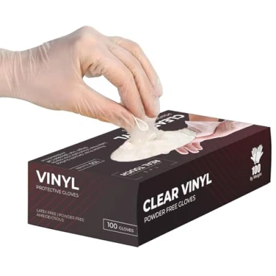 Bild av K MART Vinyl multifunktionshandskar, pulverfria, engångsbruk, extra starka låda med 100 klar (X Large)