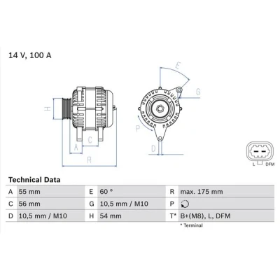Bild av BOSCH 0 986 049 020 Alternateur 14V 100A OPEL: Corsa D 3/5 portes, Astra H Meriva A, VAUXHALL: Mk5