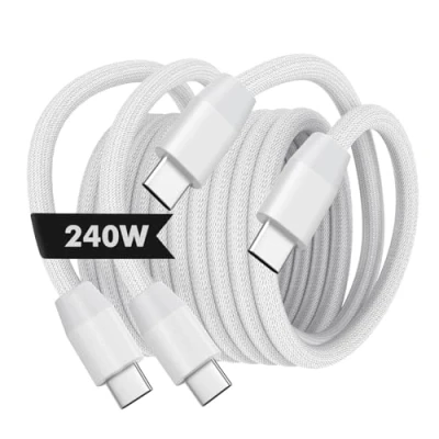Bild av MoKo 240W USB C to Cable, [2Pack, 10ft] Nylon Braided Type Cable Fast Charging Cord for iPhone 16/15/15 Pro/15 Plus/15Pro Max, MacBook Pro 2020, Samsung Galaxy S24, White