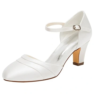Bild av Emily Bridal brudskor kvinnor silke som satin stilett klack stängd tå pumps, elfenben, 40 EU