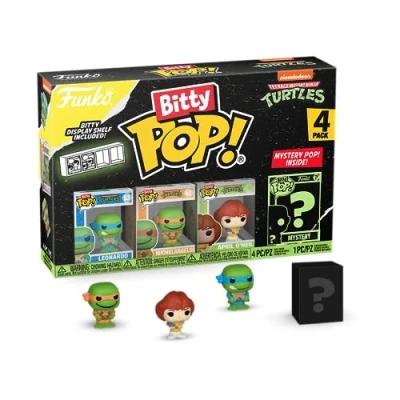Bild av Funko Bitty Pop! Teenage Mutant Ninja Turtles Leonardo, Michelangelo, April O&#039;Neil och en överraskning minifigur 2,2 cm (0,9 tum) TMNT samlarobjekt, stapelbar displayhylla ingår