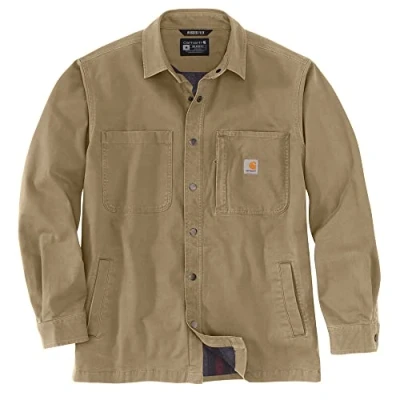 Bild av Carhartt Rugged Flex, avslappnad passform, canvas, fleece, fodrad, snap front, jac Work, Utility, Button Down Shirt, Mörk kaki, L