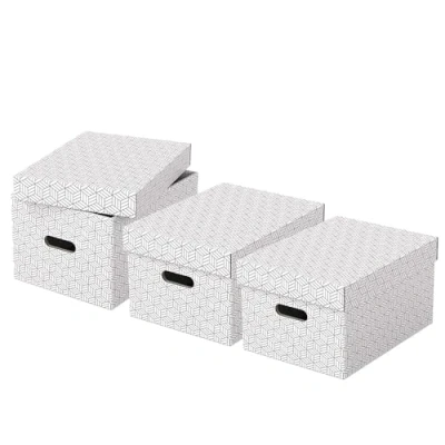 Bild av Esselte Medium förvaringslåda med lock, 3 pack, hem/kontorsförvaring och organisation, 100 % återvunnen kartong, återvinningsbar, geometrisk design, vit, 628282