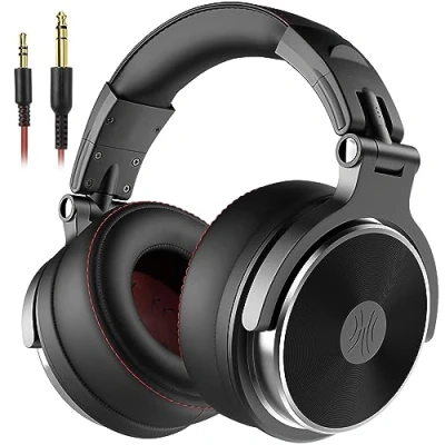 Bild av OneOdio Pro 50 Hi Res certifierade DJ hörlurar, Studio Monitor Over Ear hörlurar med mikrofon, slutna utan 6,3 mm och 3,5 adapter, 90 roterbart fodral drivenhet