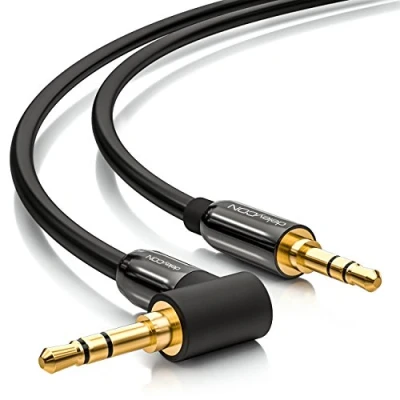 Bild av deleyCON 1m Jackkabel 3,5mm AUX Kabel Stereo Ljud Kabeluttag Plugg 1x 90 Vinklad för PC Bärbar Dator Mobiltelefon Smartphone Tablet Car HiFi Mottagare Svart