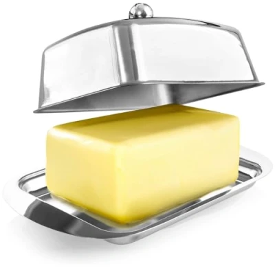 Bild av COM FOUR® smörfat i rostfritt stål stor med lock och handtag diskmaskinsäker smörbehållare knopp (Rostfritt vred)