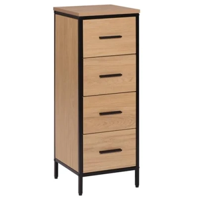 Bild av EUGAD badrumsskåp, byrå med 4 lådor, sidoskåp, skåp för badrum, vardagsrum, sovrum, kök, hall, av metall + trämaterial, 30 x 82 cm