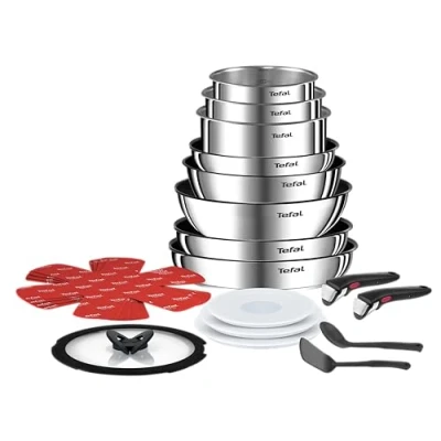 Bild av Tefal Ingenio köksredskap 20 st, stekpannor, kastruller, wok, stekpanna, lock, avtagbara handtag, induktion, rostfritt stål, diskmaskinssäker (5 års garanti), Emotion L897SJ04