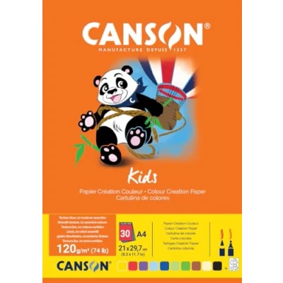 Bild av Canson Little Kids 2+ A4 120 GSM färgskapande dyna med sortiment av ljust färgat papper (paket 30 ark)