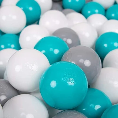 Bild av KiddyMoon 700 Ø 7 cm barnbollar, lekbollar för bollbad, baby, plastbollar, tillverkade i EU, grå/vit/turkos