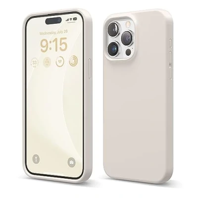 Bild av elago Kompatibel med iPhone 15 Pro Max Fodral, Flytande Silikon Heltäckande Skydds Stötsäkert, Smalt telefon Reptåligt Mjukt Mikrofiberfoder 6,1 tum (sten)