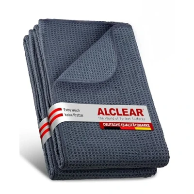 Bild av ALCLEAR 820901M set om 2 mikrofiberdukar, torkduk för bil, bilvård, rekonditionering av billack, motorcykel, kök och hushåll, kökshandduk, mikrofiberduk, absorberande, 80 x 55 cm, grå