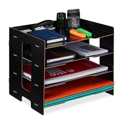 Bild av Relaxdays Brevfack, kontorsförvaring av MDF, A4 papper, 3 fack, dokumentfack H x B D: 27 32,5 25 cm, svart