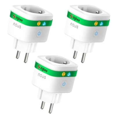 Bild av NOUS A7Z ZigBee Smart uttag med energiövervakning, 16 A, app och röststyrning, schema timer, kompatibel Alexa, Google Home, Home Assistant, Tuya, Hub krävs, 3 pack