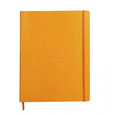 Bild av RHODIA 117715C orange flexibel anteckningsbok A4+ fodrad 160 avtagbara sidor elfenbensfärgat Clairefontaine papper 90 g/m bokmärke, elastisk stängning fodral i fuskläder