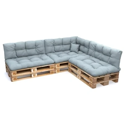Bild av POKAR pallkuddar 8 delars set med vacker quiltning. Montering: 3x sittdynor 120x80cm + ryggdynor 120x40cm 1x sidokuddar 60x40cm kudde 40x40cm, pallsoffa, utan pallar, blå