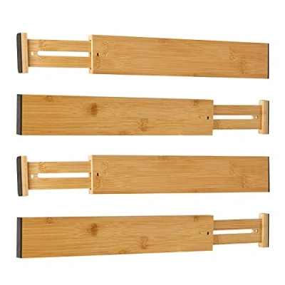 Bild av lådavskiljare av naturlig bambu justerbar (4356 cm), fjädrade lådor organisationssystem låda organisatör för kök, badrum, sovrum, byrå och kontor, set om 4