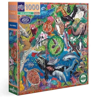 Bild av eeBoo st Wild World vuxenpussel 1 000 bitar i återvunnen kartong och vegetabiliskt bläck Mått 58,5 x cm, PZT114