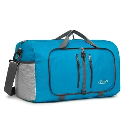 Bild av G4Free 40L/65L vikbar duffelväska, vattenavvisande reseryggsäck, lätt bärväska för övernattning weekender sport män kvinnor, BLÅ, 40L, Minimal