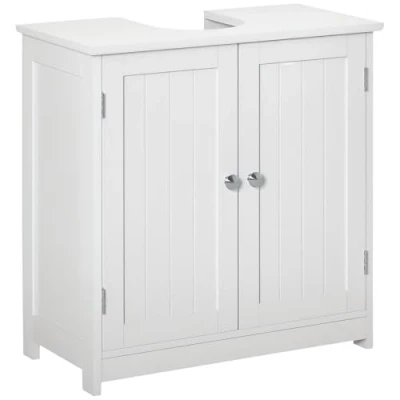 Bild av kleankin Badrumsmöbler under handfat skåp med 2 dörrar hylla dim. 60 l x 30 60H cm MDF vit