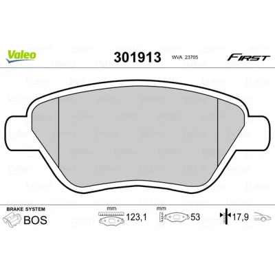 Bild av VALEO 301913 Jeu de plaquettes frein FIRST Essieu avant contact signal d&#039;usure exclu sans tôle anti bruit FIAT: Panda II 5 portes, 500 3 portes