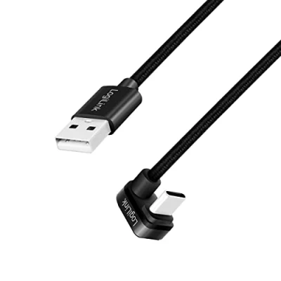 Bild av LogiLink USB 2.0 typ C anslutningskabel, kontakt (180 vinklad) till A (rak), färg: svart, 1 m