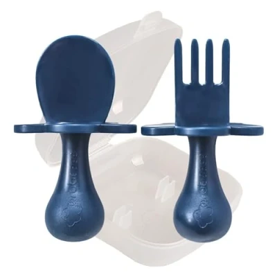 Bild av Grabease, babysked, baby, LED, tillvänjningstillbehör, babyredskap, självnäring, BPA fri och ftalatfri för spädbarn småbarn, 1 set, marinblå