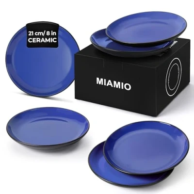 Bild av MIAMIO 6 x Tallrik/Mattallrik Set Stengods Keramik Servis Le Papillon Collection (Blå, 21 cm)
